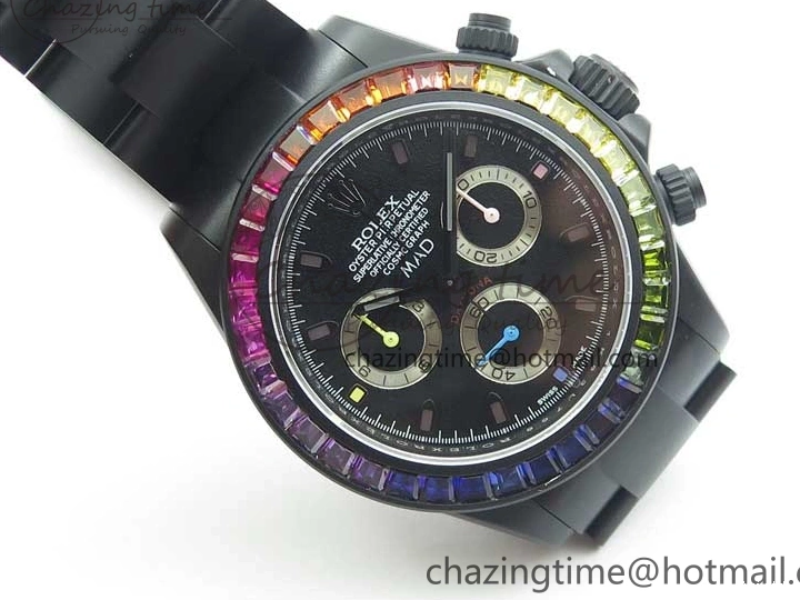 Crystal Bracelet on A7750 Black Edition Rainbow PVD Blaken Best Bezel Dial VR PVD Daytona V2 1226